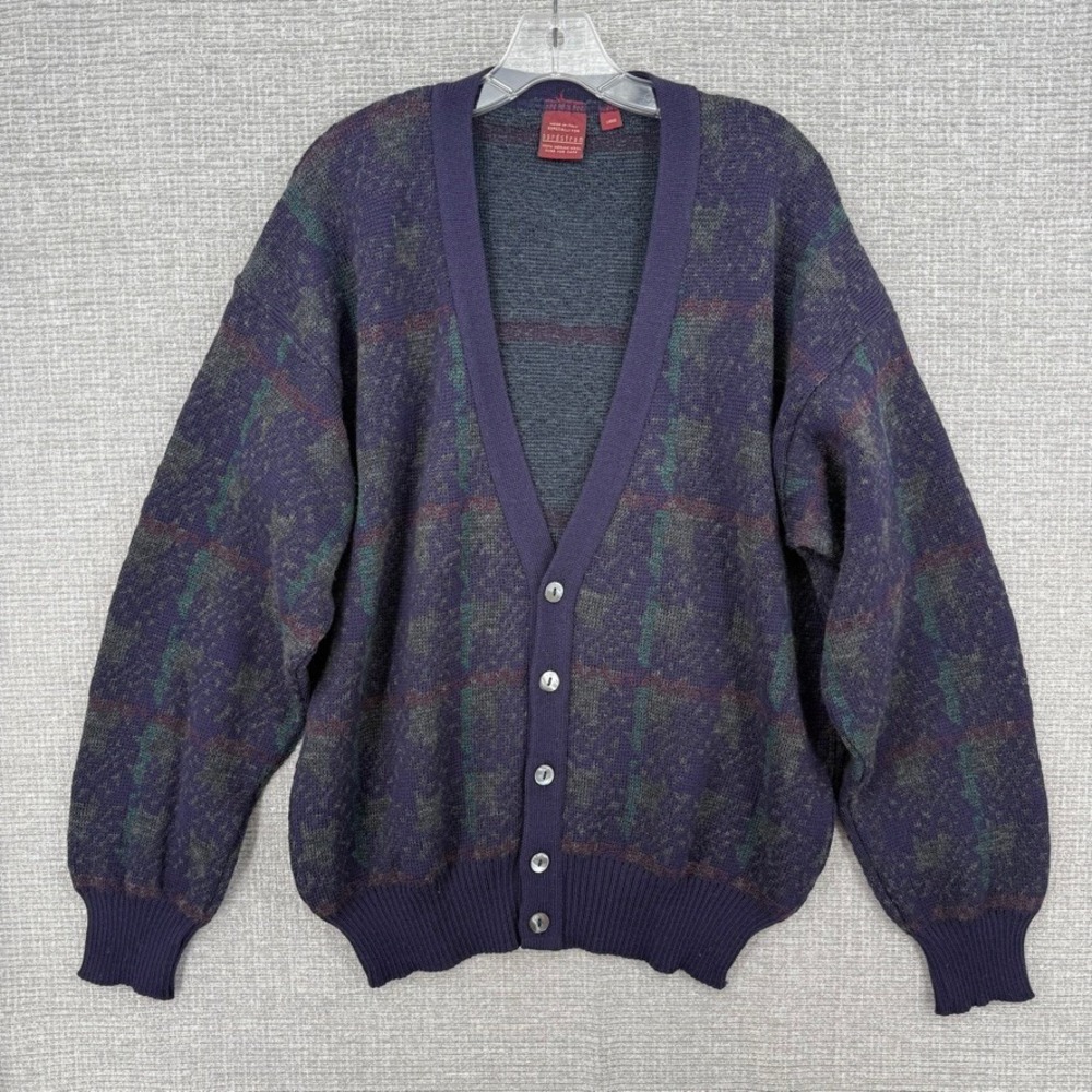 Vtg Nordstrom Cardigan Sweater Mens L Merino Wool Geo Knit Grandpa Academia
